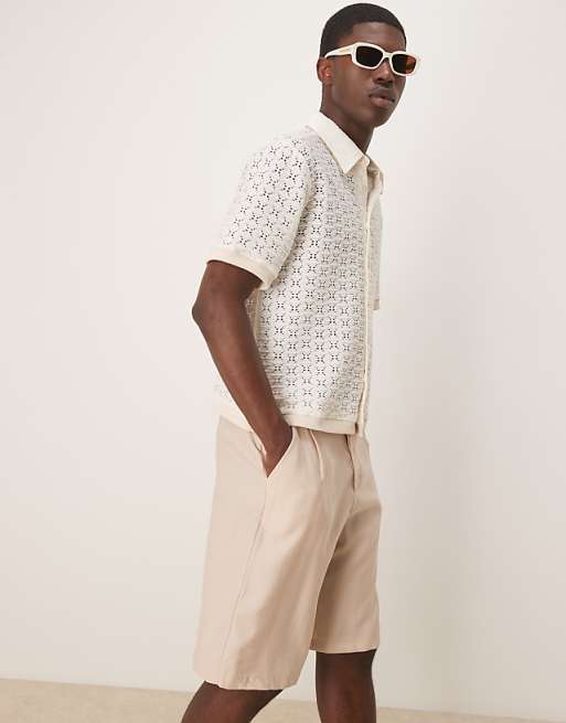 ASOS DESIGN Oversize Smart Bermuda Shorts With Belt Detail In Neutral