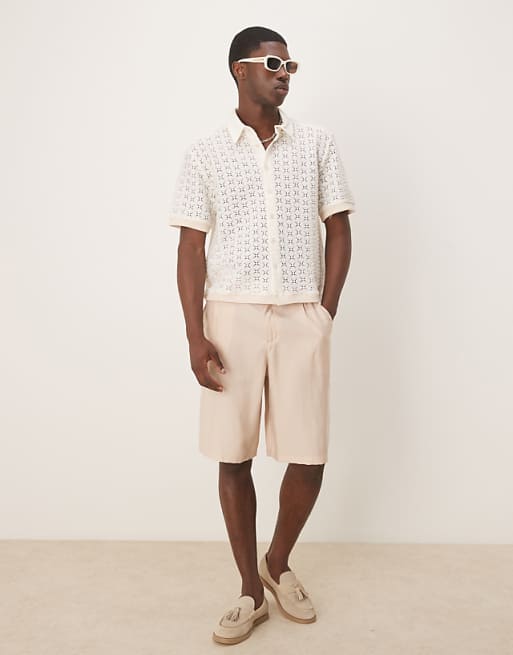 ASOS DESIGN oversize smart bermuda shorts with belt detail in neutral
