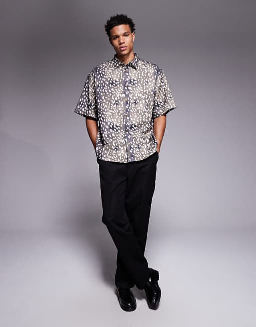ASOS DESIGN Oversized Animal Print Shirt In Brown