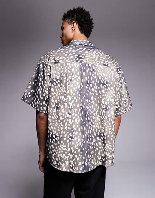 ASOS DESIGN Oversized Animal Print Shirt In Brown