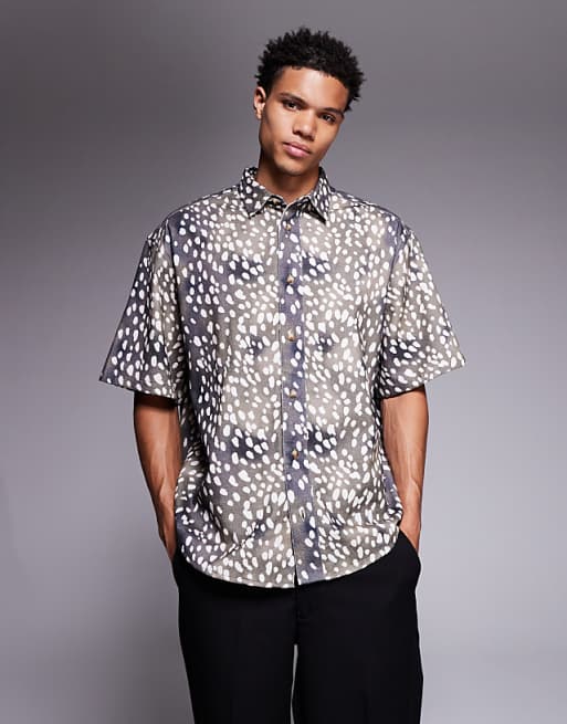 ASOS DESIGN oversized animal print shirt in brown