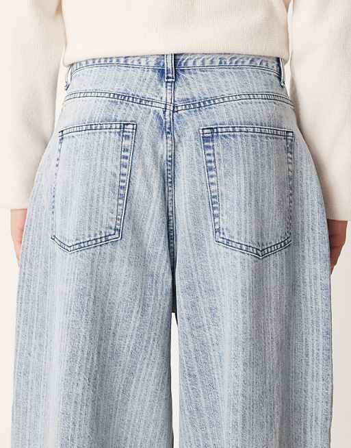 ASOS DESIGN Oversized Baggy Jeans In Mid Wash Blue With Stripe Print