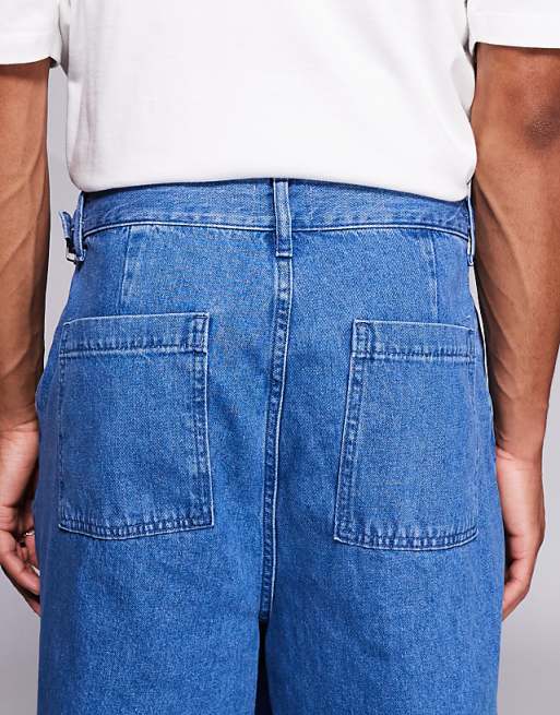 ASOS DESIGN Oversized Baggy Jeans With Side Belts In Mid Wash Blue