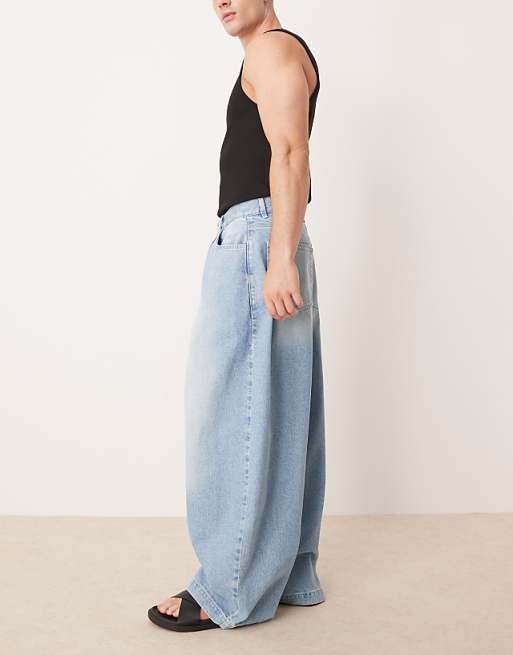 ASOS DESIGN Oversized Baggy Pleated Jeans In Light Wash Blue