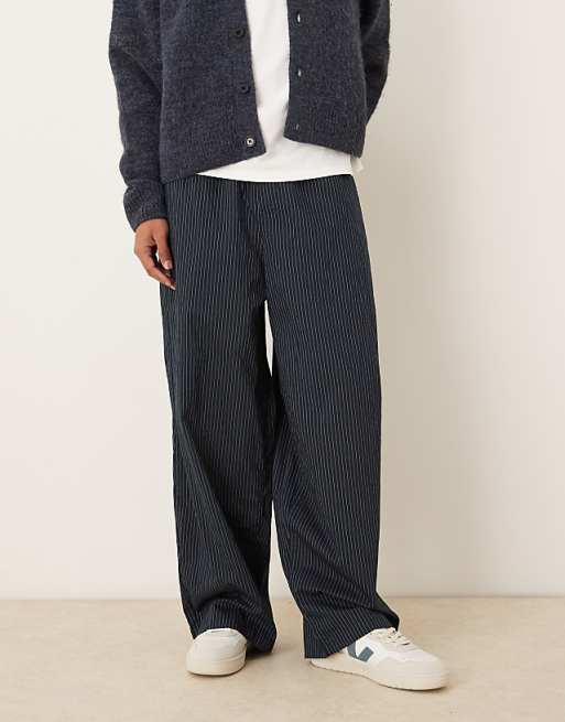 ASOS DESIGN oversized baggy pull on pinstripe trousers