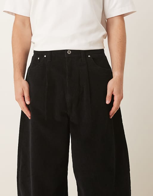 ASOS DESIGN Oversized Baggy Trousers In Black Corduroy