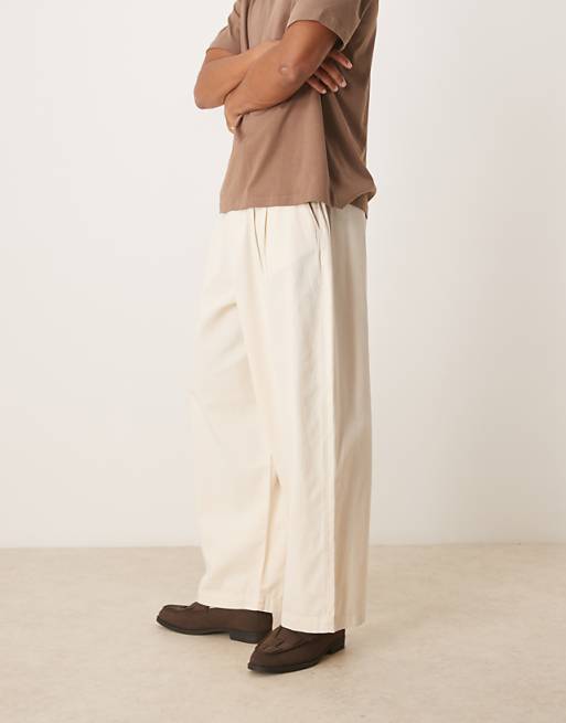 ASOS DESIGN Oversized Baggy Trousers In Cream With Pleats