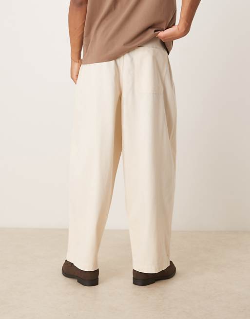 ASOS DESIGN Oversized Baggy Trousers In Cream With Pleats