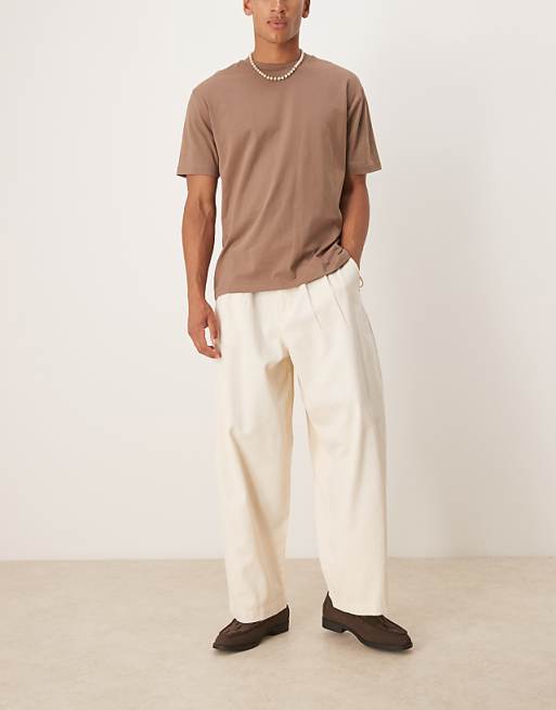 ASOS DESIGN oversized baggy trousers in cream with pleats
