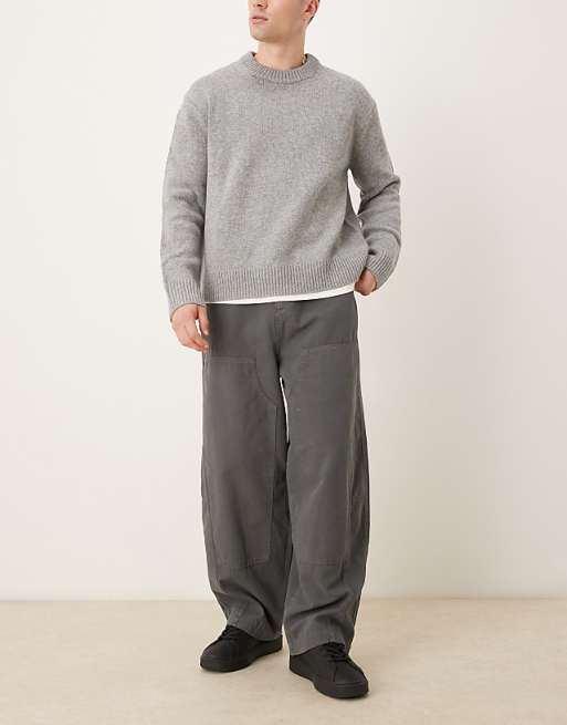 ASOS DESIGN Oversized Baggy Trousers In Grey With Carpenter Details
