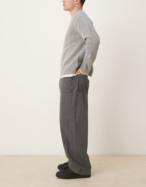 ASOS DESIGN Oversized Baggy Trousers In Grey With Carpenter Details