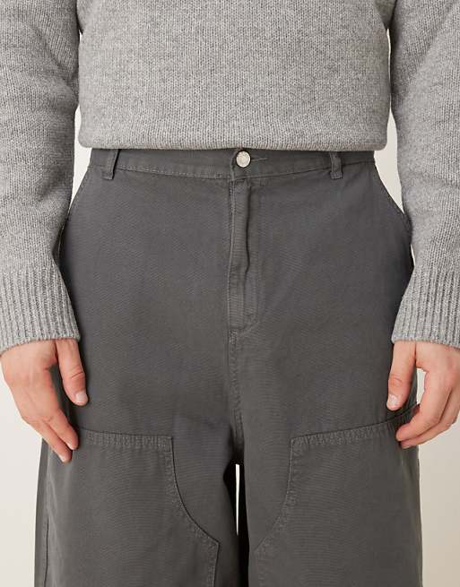 ASOS DESIGN Oversized Baggy Trousers In Grey With Carpenter Details