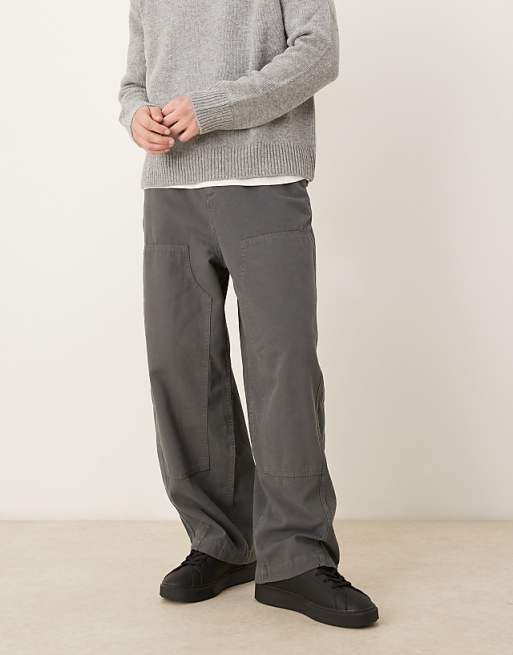 ASOS DESIGN oversized baggy trousers in grey with carpenter details