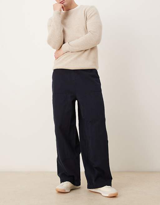 ASOS DESIGN Oversized Baggy Trousers In Navy With Carpenter Details