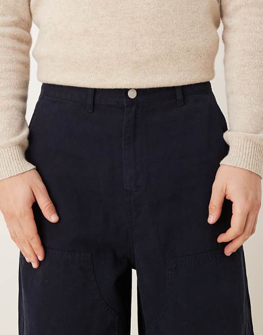 ASOS DESIGN Oversized Baggy Trousers In Navy With Carpenter Details