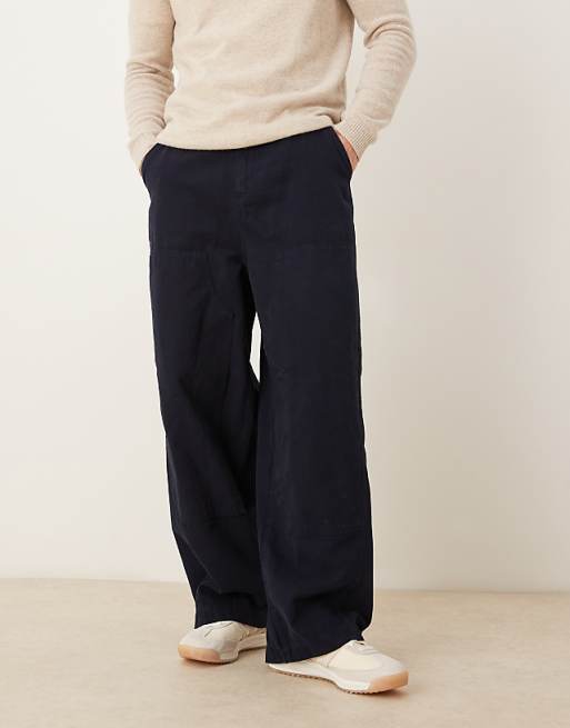 ASOS DESIGN oversized baggy trousers in navy with carpenter details