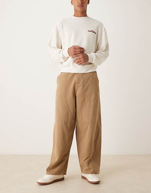 ASOS DESIGN Oversized Baggy Trousers In Tan With Carpenter Details