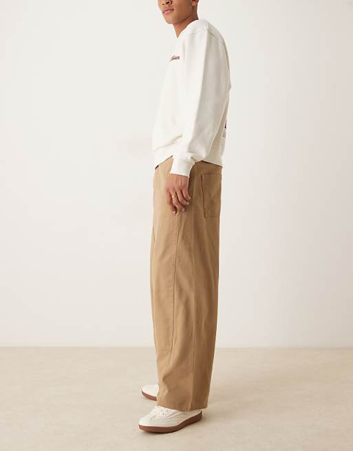 ASOS DESIGN Oversized Baggy Trousers In Tan With Carpenter Details