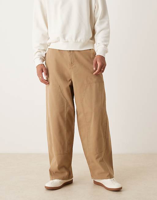 ASOS DESIGN oversized baggy trousers in tan with carpenter details
