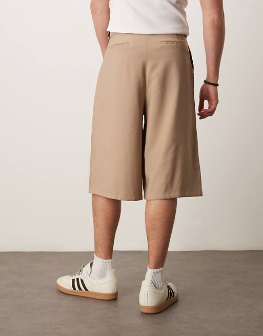 ASOS DESIGN Oversized Bemuda Shorts With Pleat Details In Sand