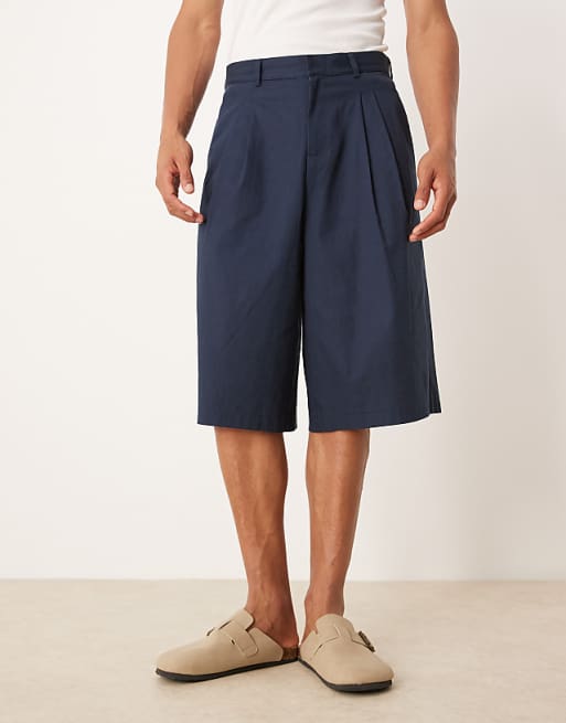ASOS DESIGN Oversized Bermuda Linen Look Shorts In Navy