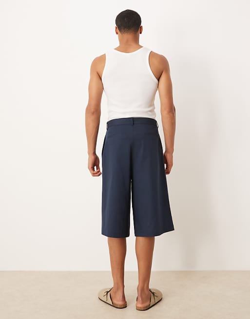 ASOS DESIGN Oversized Bermuda Linen Look Shorts In Navy