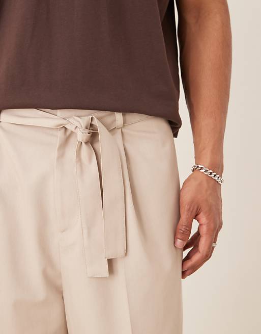 ASOS DESIGN Oversized Bermuda Short With Belt In Beige
