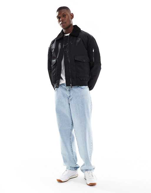 ASOS DESIGN Oversized Bomber Jacket With Borg Collar In Black