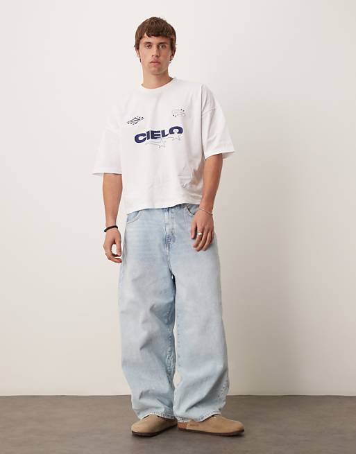 ASOS DESIGN Oversized Boxy Dropped Shoulder T-shirt With Print Detail In White