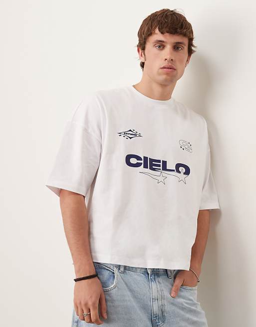 ASOS DESIGN oversized boxy dropped shoulder t-shirt with print detail in white