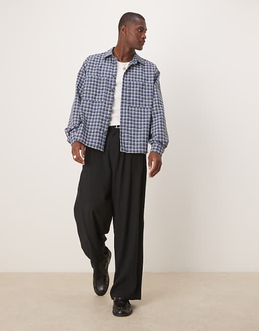 ASOS DESIGN Oversized Boxy Flannel Shirt In Blue Check