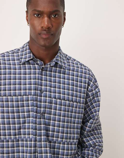 ASOS DESIGN Oversized Boxy Flannel Shirt In Blue Check