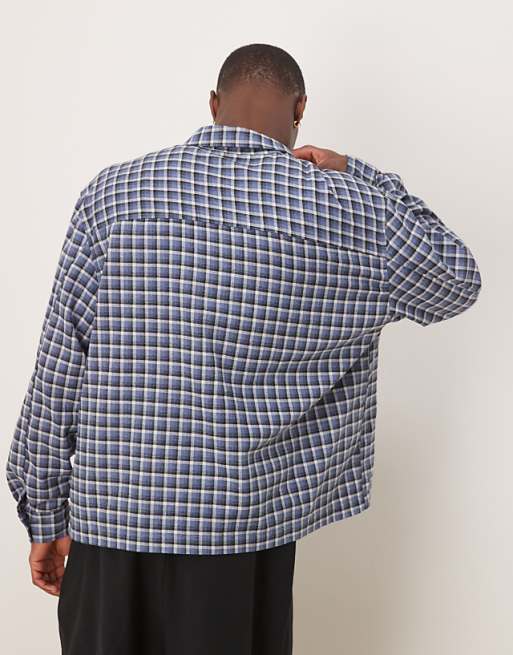 ASOS DESIGN Oversized Boxy Flannel Shirt In Blue Check