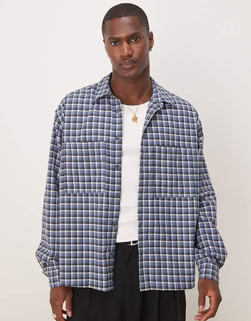 ASOS DESIGN oversized boxy flannel shirt in blue check
