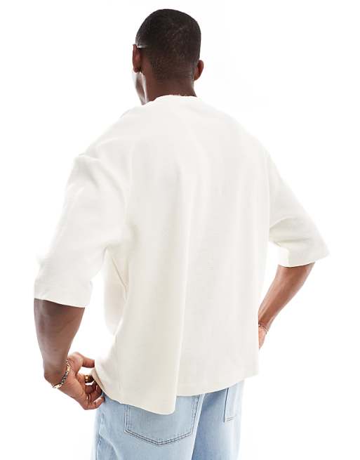 ASOS DESIGN Oversized Boxy Half Sleeve T-shirt In Beige Waffle