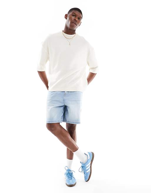 ASOS DESIGN Oversized Boxy Half Sleeve T-shirt In Beige Waffle