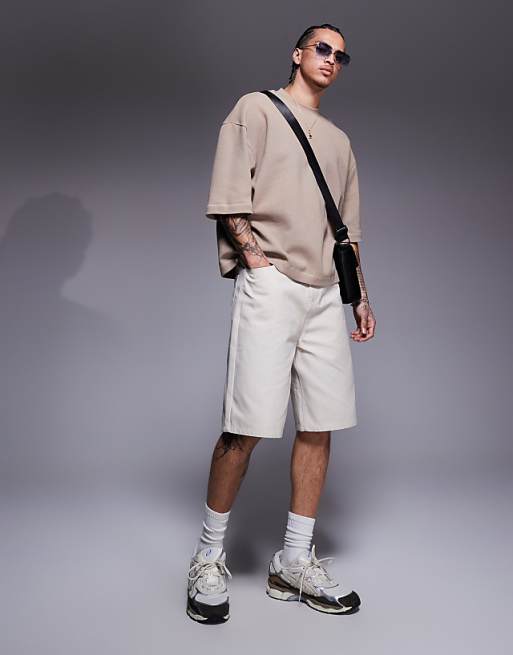ASOS DESIGN Oversized Boxy Half Sleeve T-shirt In Brown Waffle