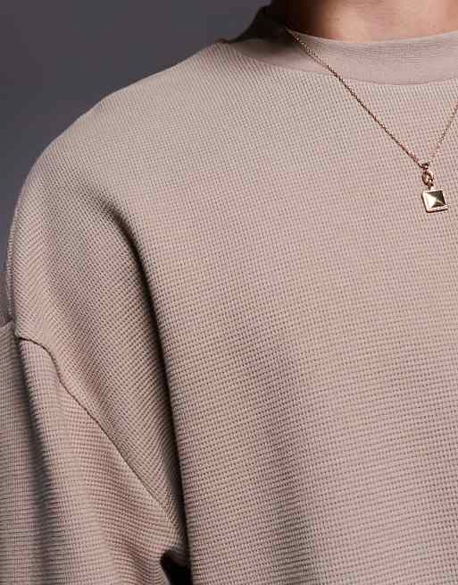 ASOS DESIGN Oversized Boxy Half Sleeve T-shirt In Brown Waffle