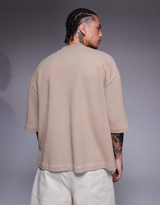 ASOS DESIGN Oversized Boxy Half Sleeve T-shirt In Brown Waffle