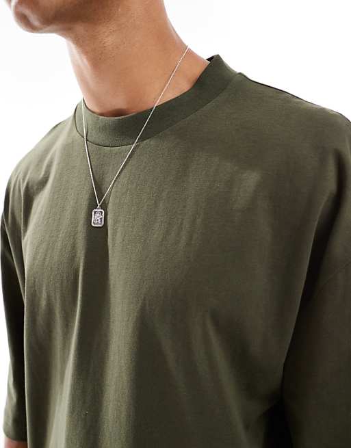 ASOS DESIGN Oversized Boxy Half Sleeve T-shirt Khaki