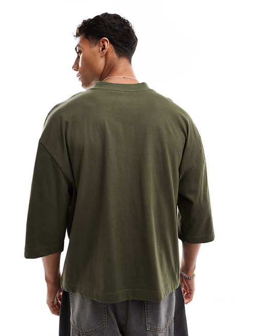 ASOS DESIGN Oversized Boxy Half Sleeve T-shirt Khaki