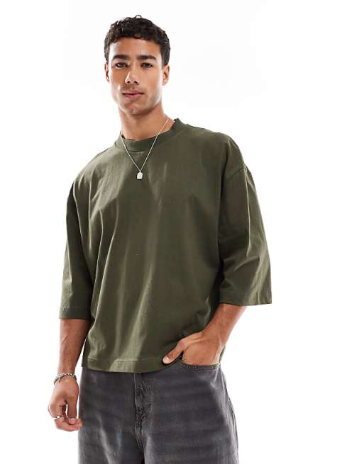 ASOS DESIGN oversized boxy half sleeve t-shirt khaki