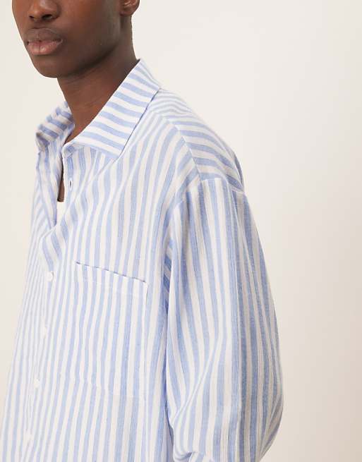ASOS DESIGN Oversized Boxy Linen Look Shirt In Blue Stripe