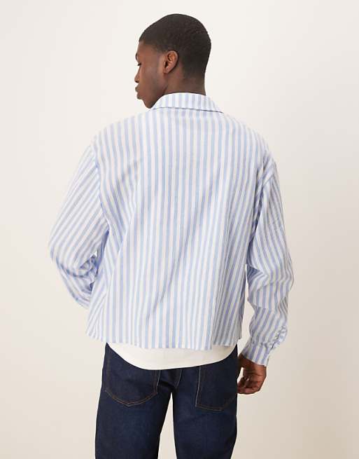 ASOS DESIGN Oversized Boxy Linen Look Shirt In Blue Stripe
