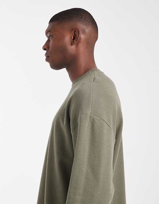 ASOS DESIGN Oversized Boxy Long Sleeve T-shirt In Khaki Waffle