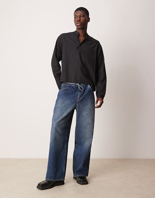 ASOS DESIGN Oversized Boxy Overhead Grandad Shirt In Black