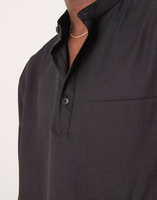 ASOS DESIGN Oversized Boxy Overhead Grandad Shirt In Black