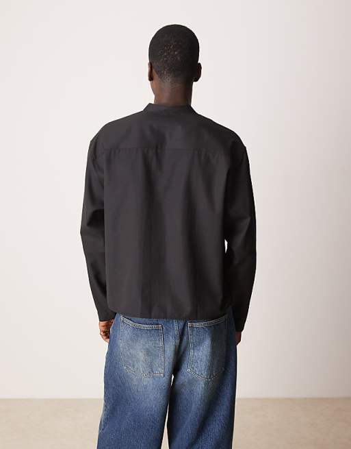 ASOS DESIGN Oversized Boxy Overhead Grandad Shirt In Black