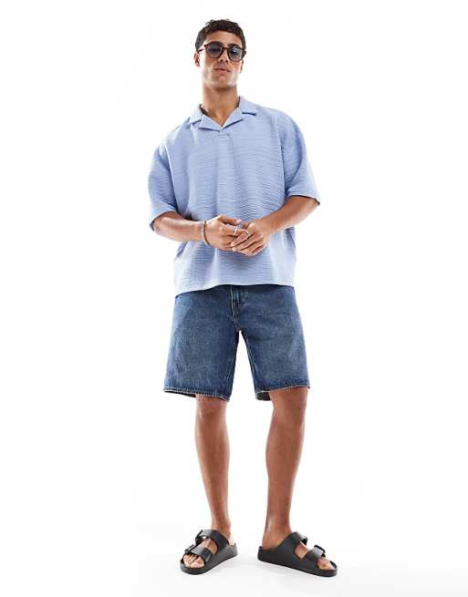 ASOS DESIGN Oversized Boxy Polo In Light Blue