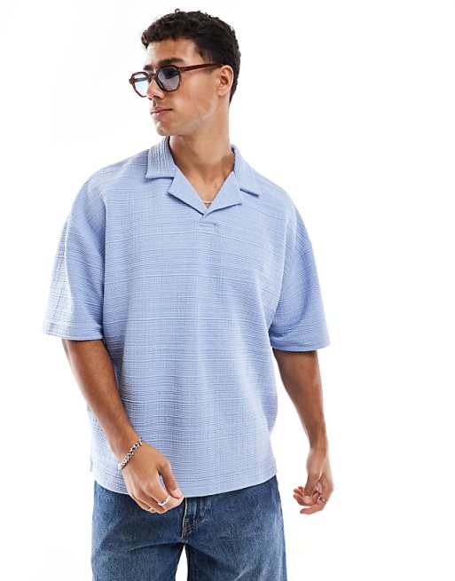 ASOS DESIGN oversized boxy polo in light blue
